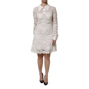 Dolce & Gabbana White Floral Lace Long Sleeves A-line Women's Dress